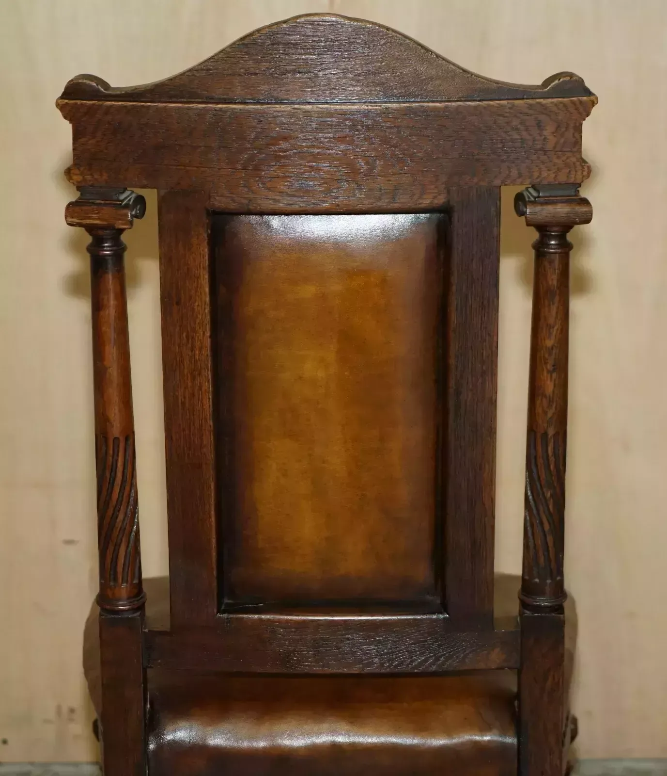 photo buy Two Antique Italian Grand Tour Corinthian Pillar Brown Leather Side Hall Chairs