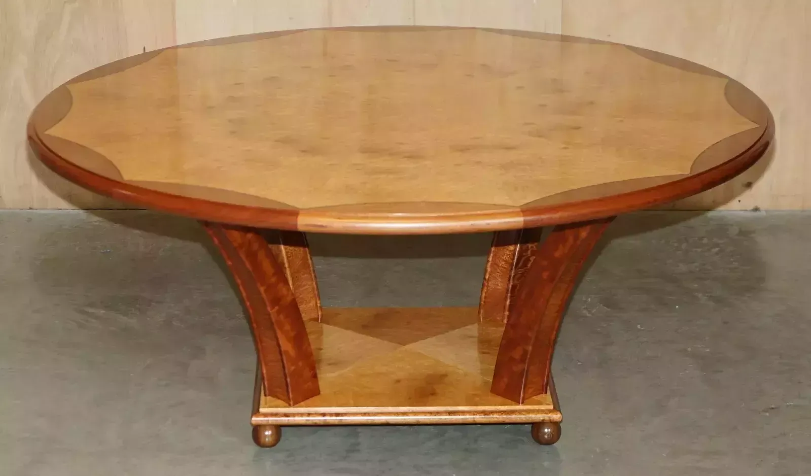 Original Andrew Varah Burr Walnut & Amboyna Wood Round Dining Table & Chairs Set photo for sale