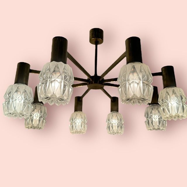 Brass Crystal Chandelier 1960’s By Kaiser Leuchten photo for sale