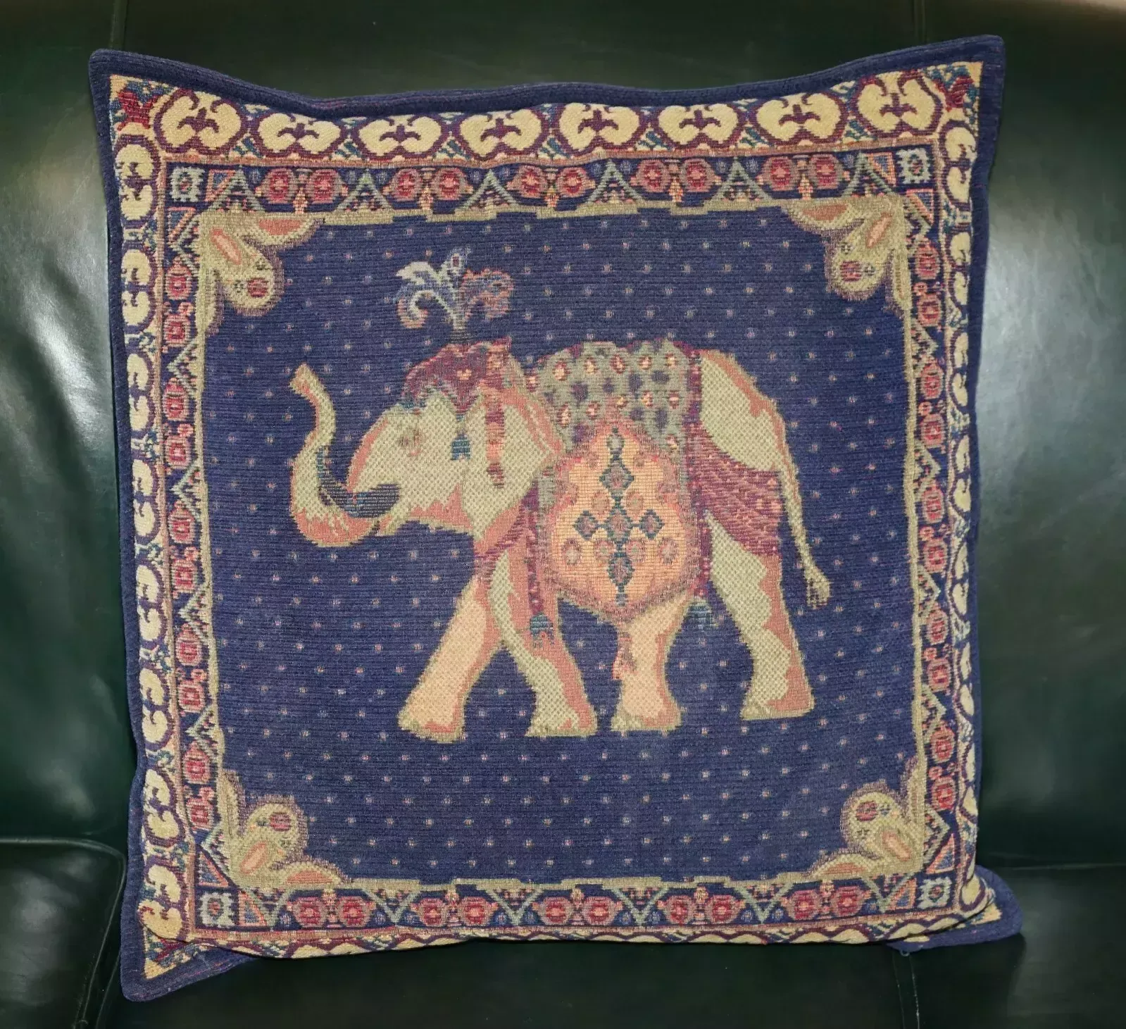 Suite Of Four Large 59cm Embroidered Elephant Sofa & Armchairs Cushions Pillows photo vintage