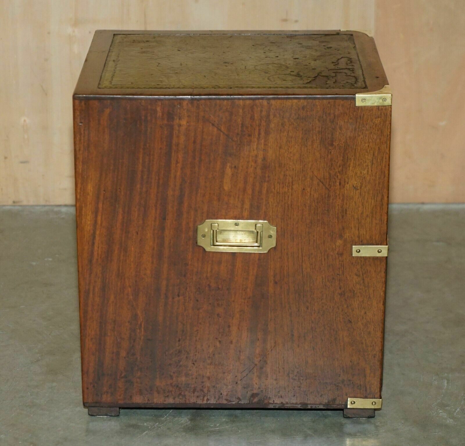 photo for sale Vintage Miliary Campaign Side End Lamp Wine Bedside Table Chest With Drawers