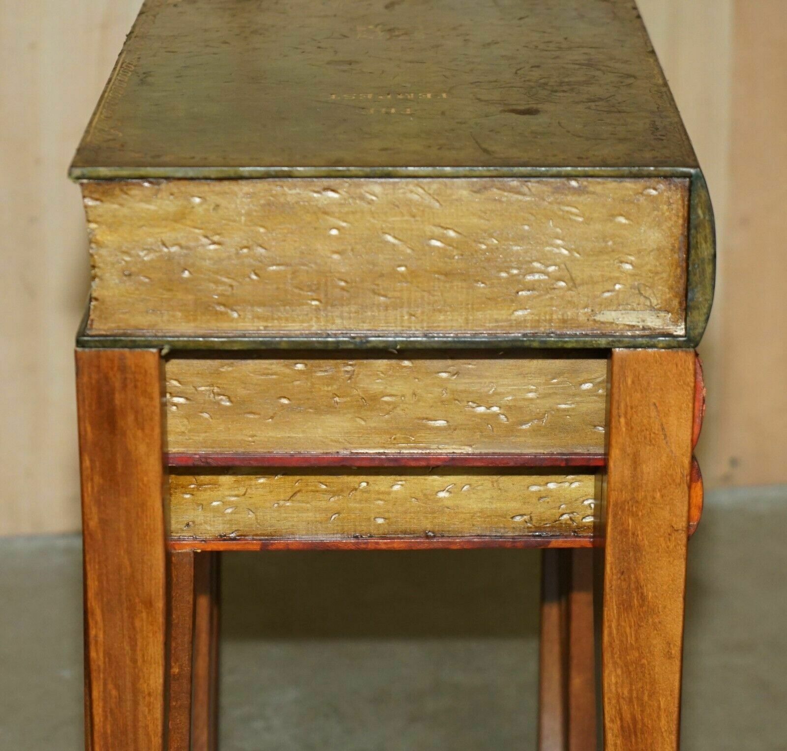 1350.0 Nest Of Vintage Faux Book Tables In Original Antique Distressed Leather photo