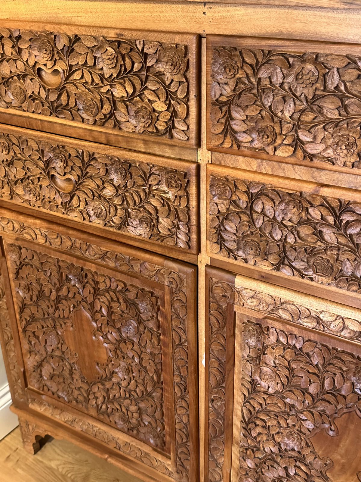 Kashmiri Wood Carved Chest Of Drawers photo for sale