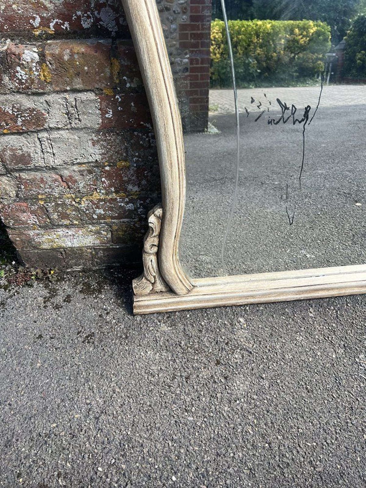 A Wonderful Large Antique French 19th C Painted Shaped Top Mirror. photo for sale