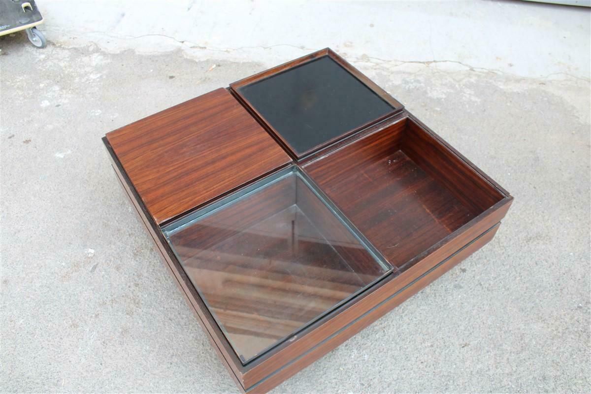 2610.0 Low Square Wooden Table With Trays Luigi Sormani 1960 Italy Brass photo