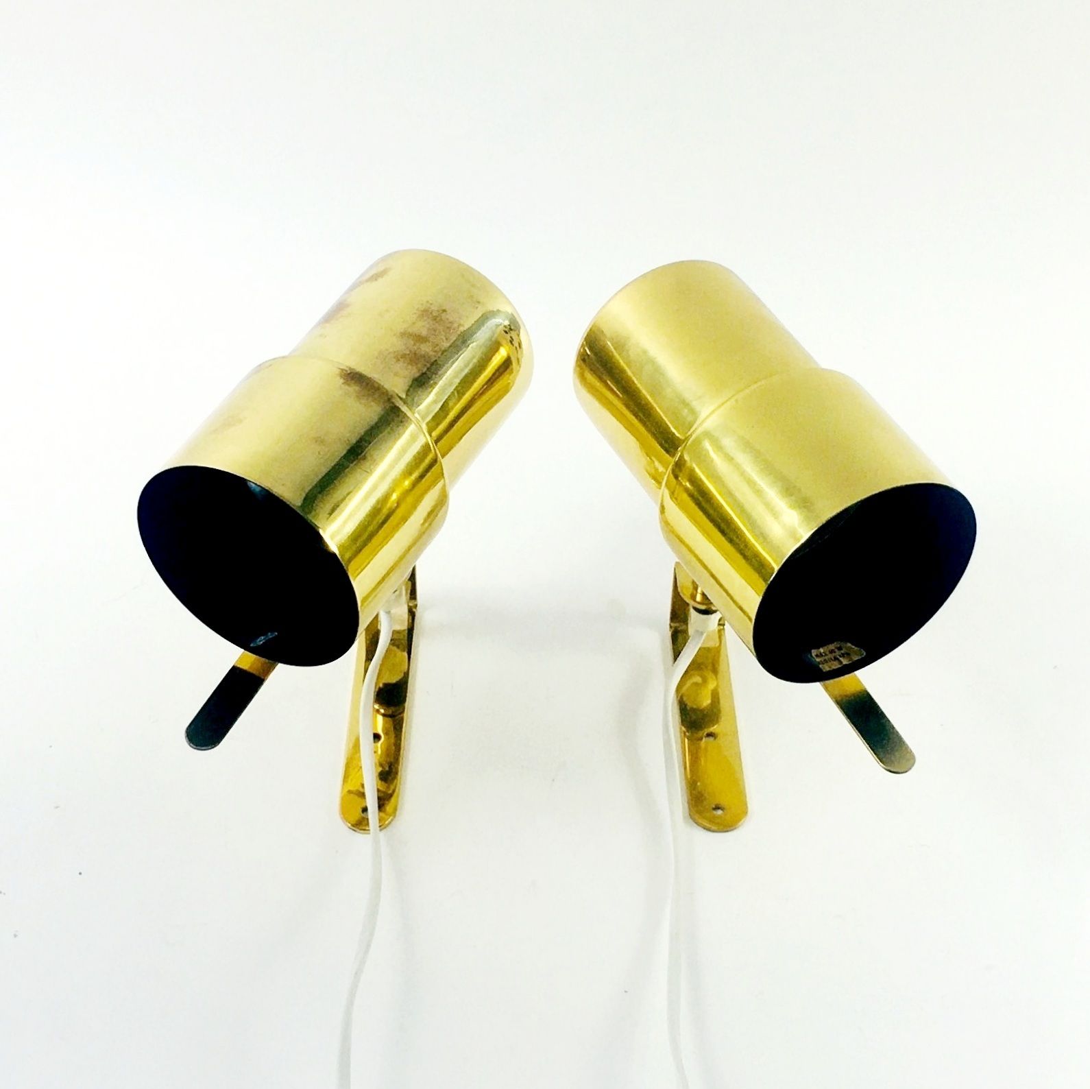 Pair Of Scandinavian Polished Brass Wall Lights Model V 324 By Hans Agne Jakobsson, Sweden, 1960s photo for sale