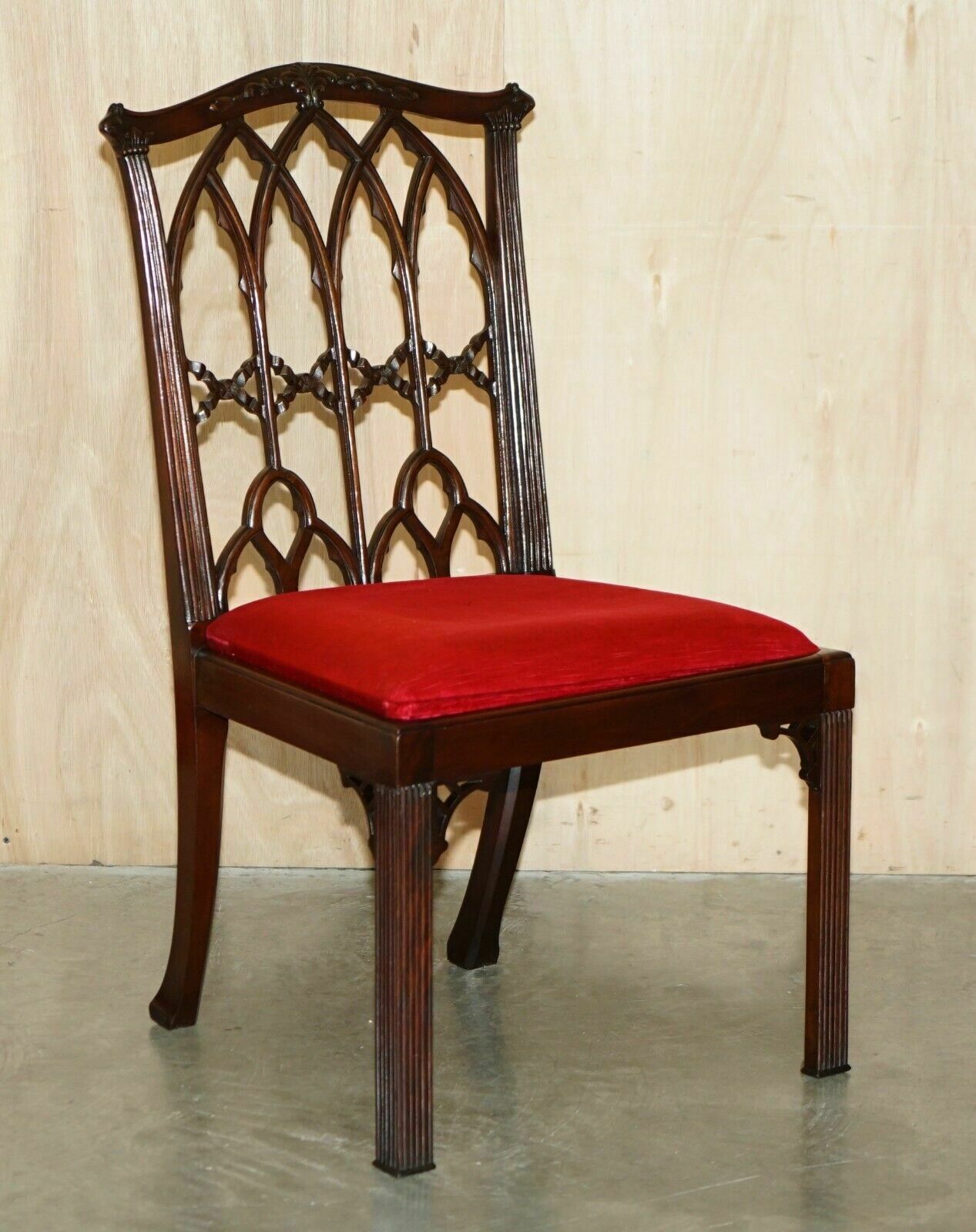 Four Antique Circa 1900 English Thomas Chippendale Gothic Revival Dining Chairs photo furniture