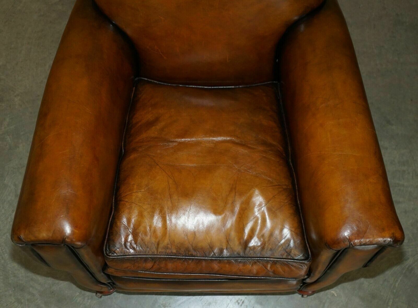 Antique Pair Of Art Deco 1920 Fully Restored Cigar Brown Leather Club Armchairs photo vinterior
