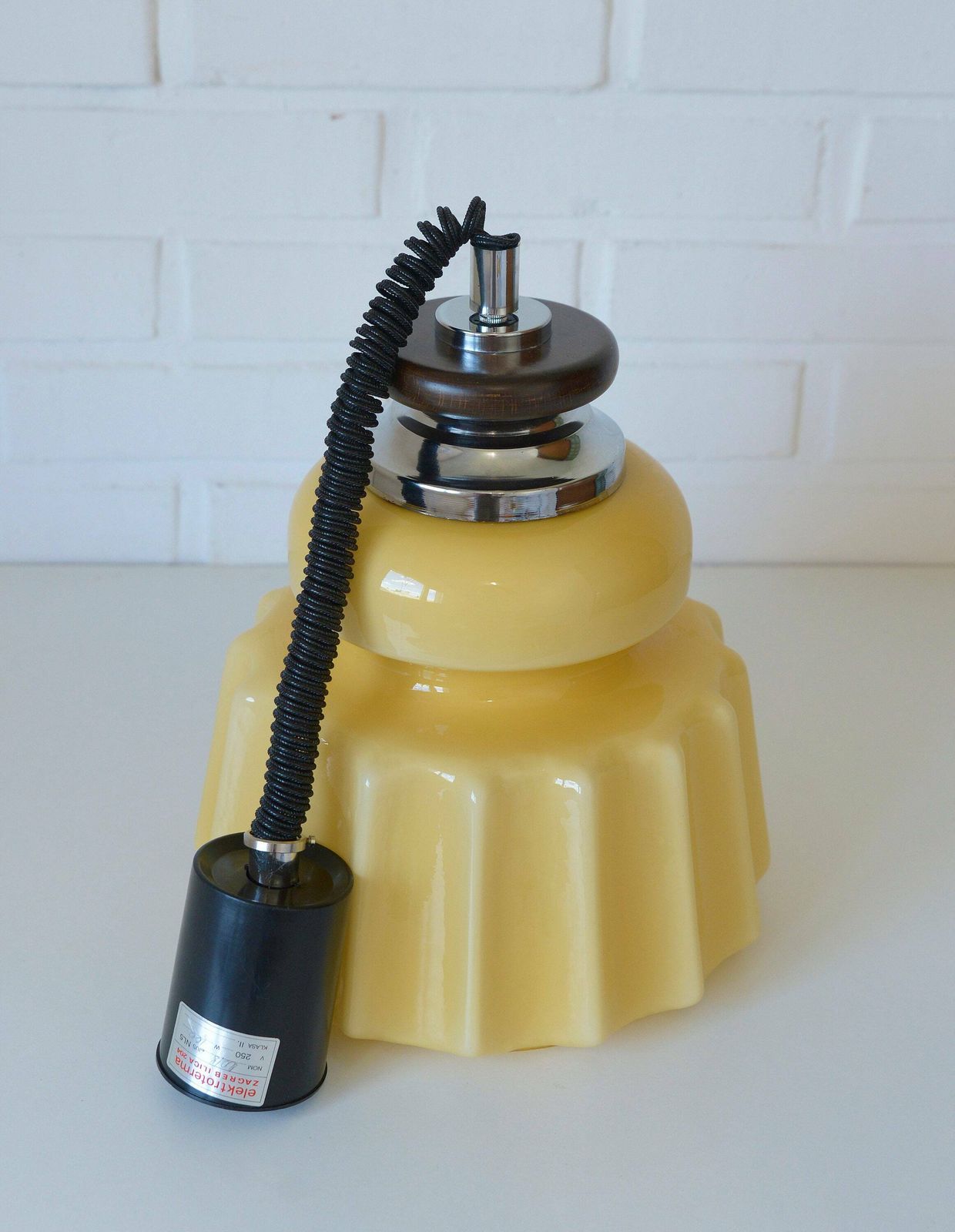 photo furniture Beige Glass Pendant Light / Mid Century Modern / Retro Hanging Lamp / Glass Light Fixture / Yugoslavia 1970's / Vintage Chandelier