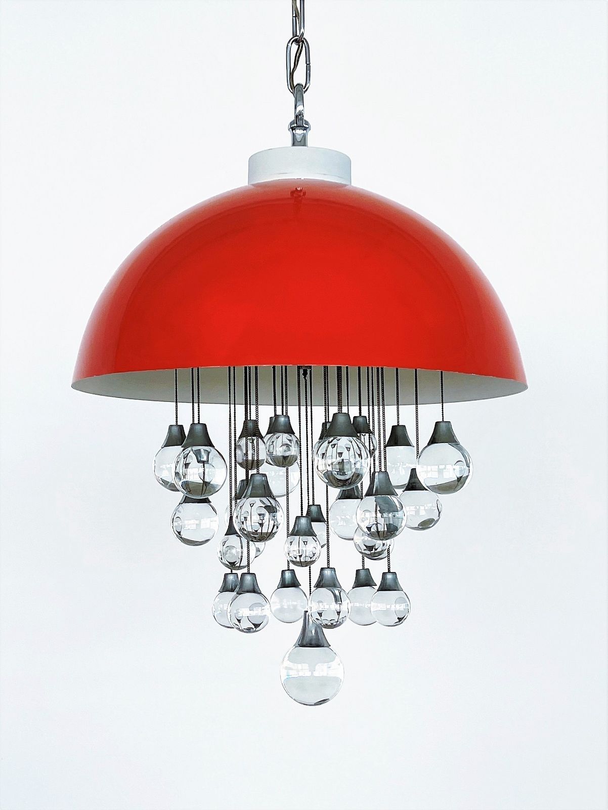 Italian Space Age Pendant Lamp In Metal With Glass Spheres, 1980s