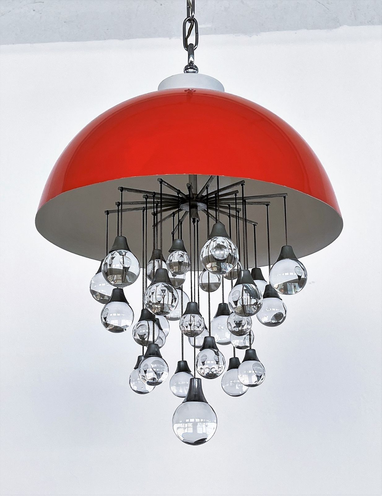 Italian Space Age Pendant Lamp In Metal With Glass Spheres, 1980s photo vinterior