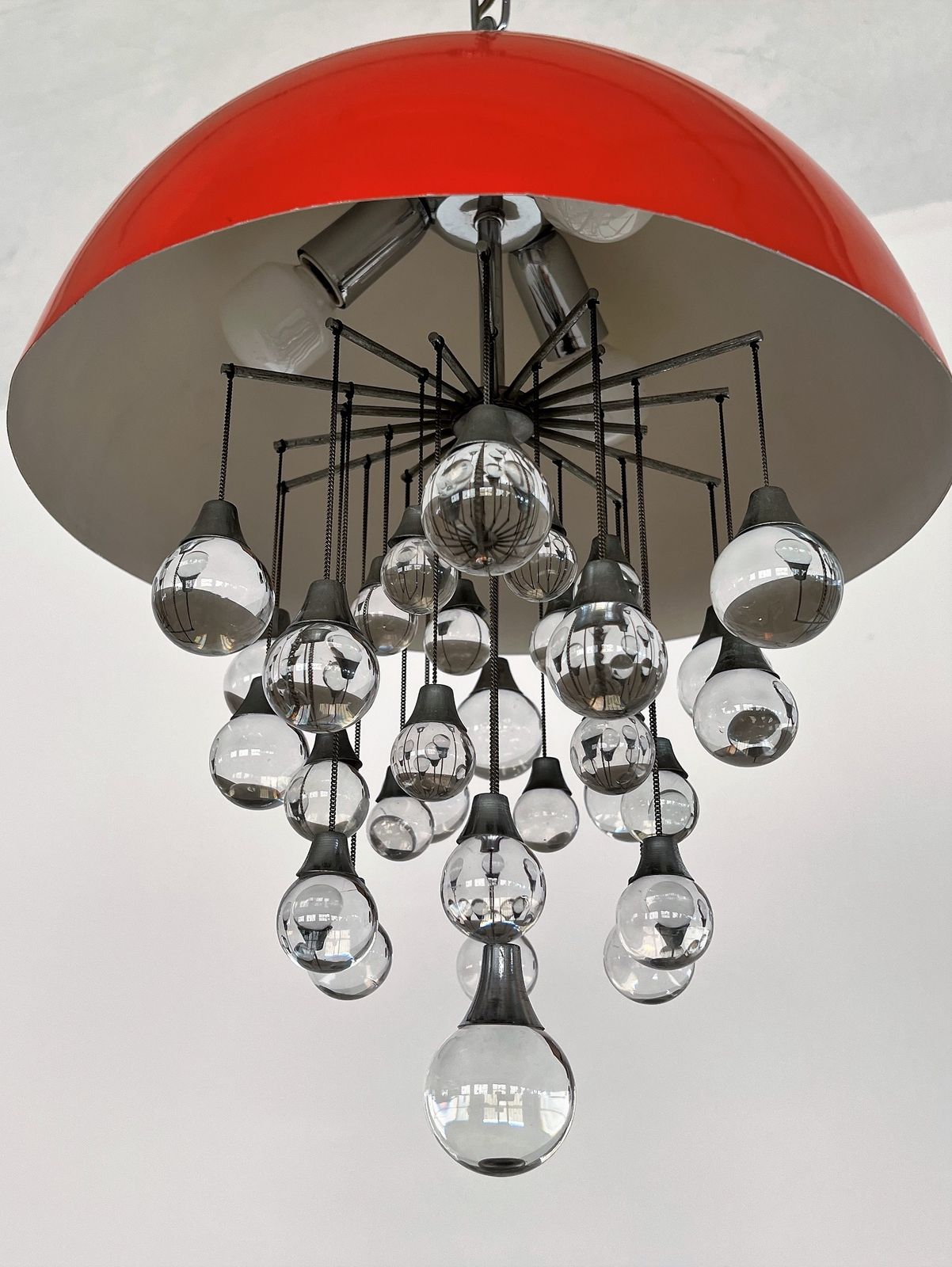 photo furniture Italian Space Age Pendant Lamp In Metal With Glass Spheres, 1980s