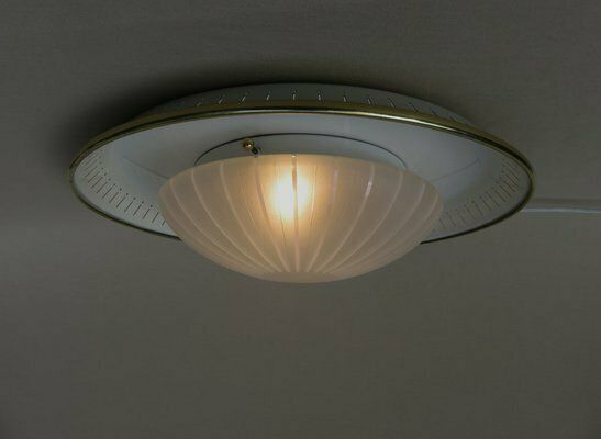 Mid Century Ceiling Or Wall Light In Satin Glass, Metal & Brass From Hillebrand, 1950s photo Lighting