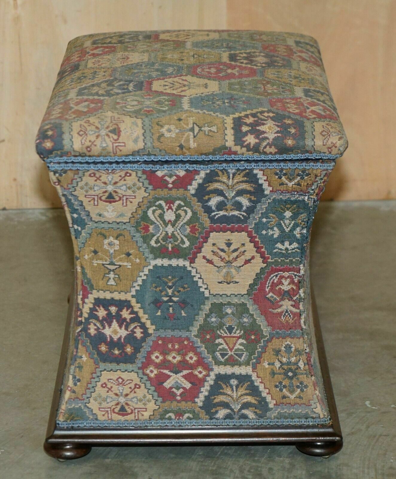 Victorian Circa 1880 Kilim Embroidered Upholstery Ottoman Footstool Trunk photo vintage