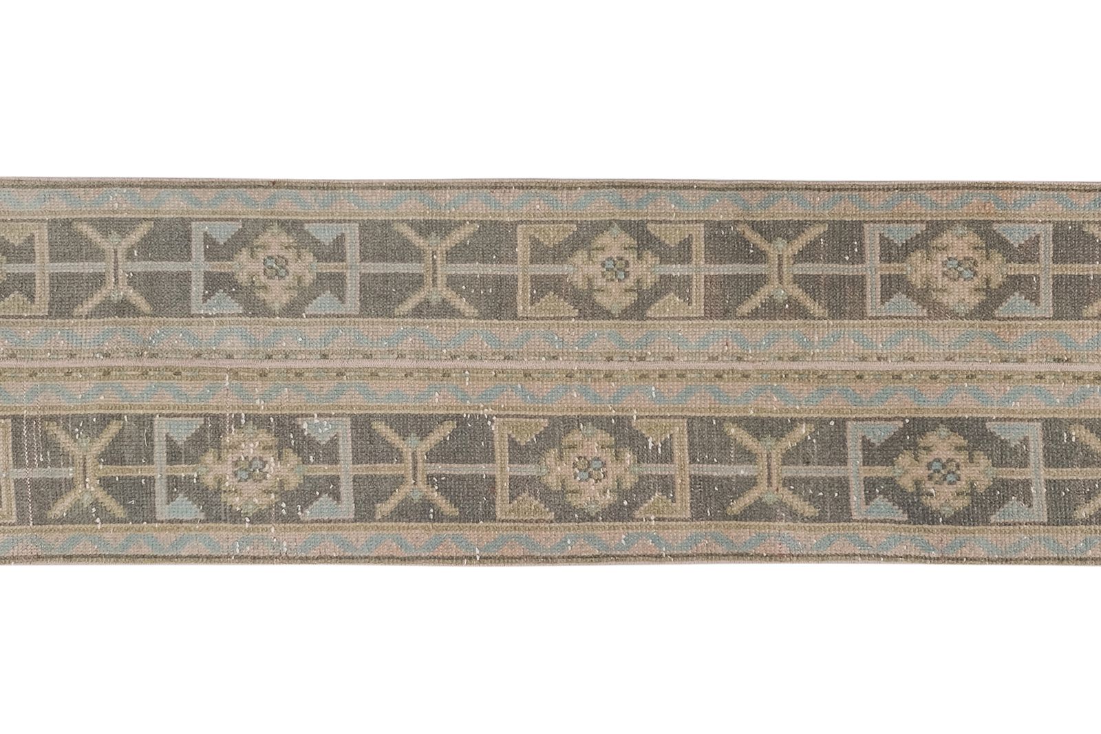 1970s Vintage Turkish Oushak Brown Wool Runner 1'9" X 8'6" photo Textiles