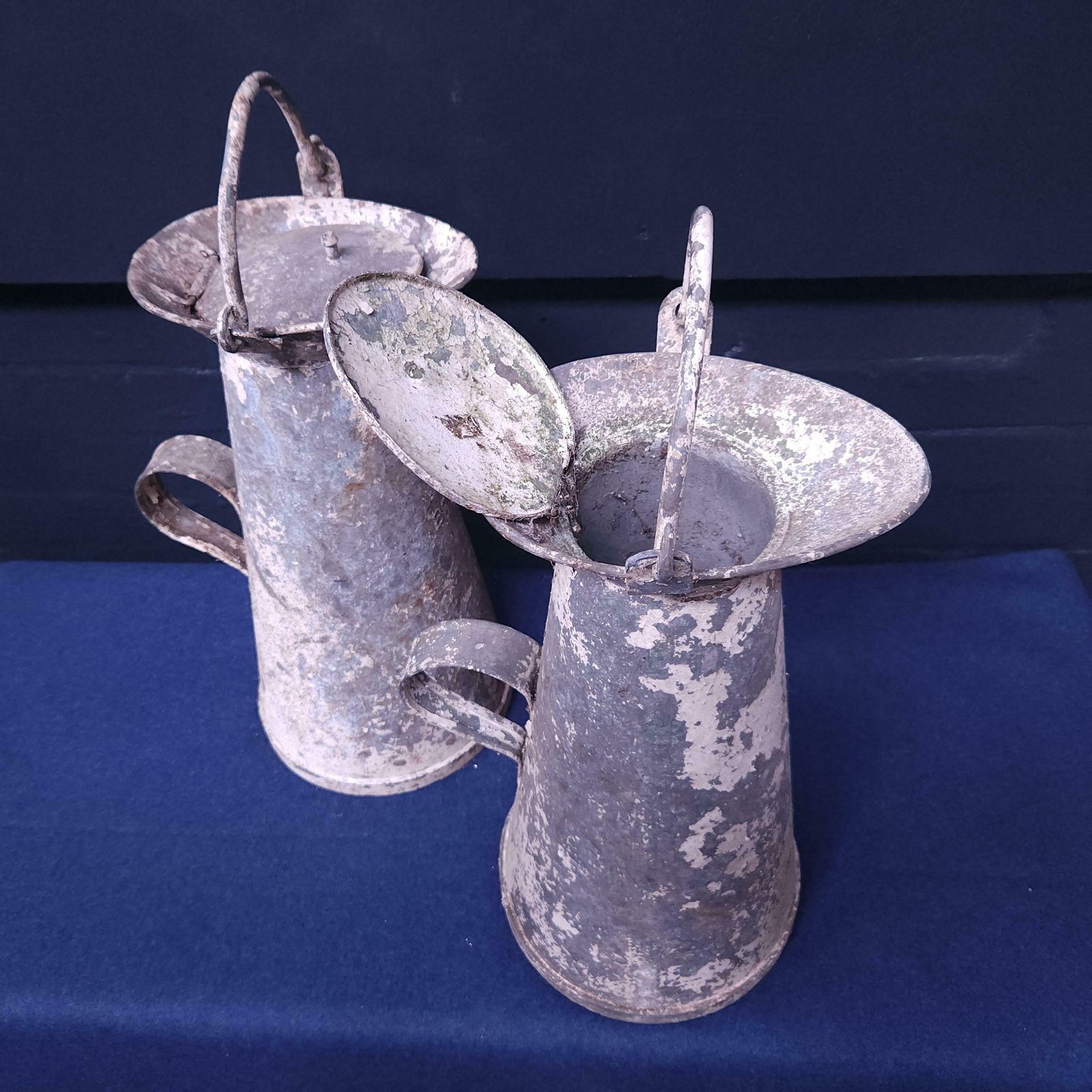 Pair Cornish Zinc & Aluminium Milk Churns Circa Mid To Late 19thc photo Garden Decor