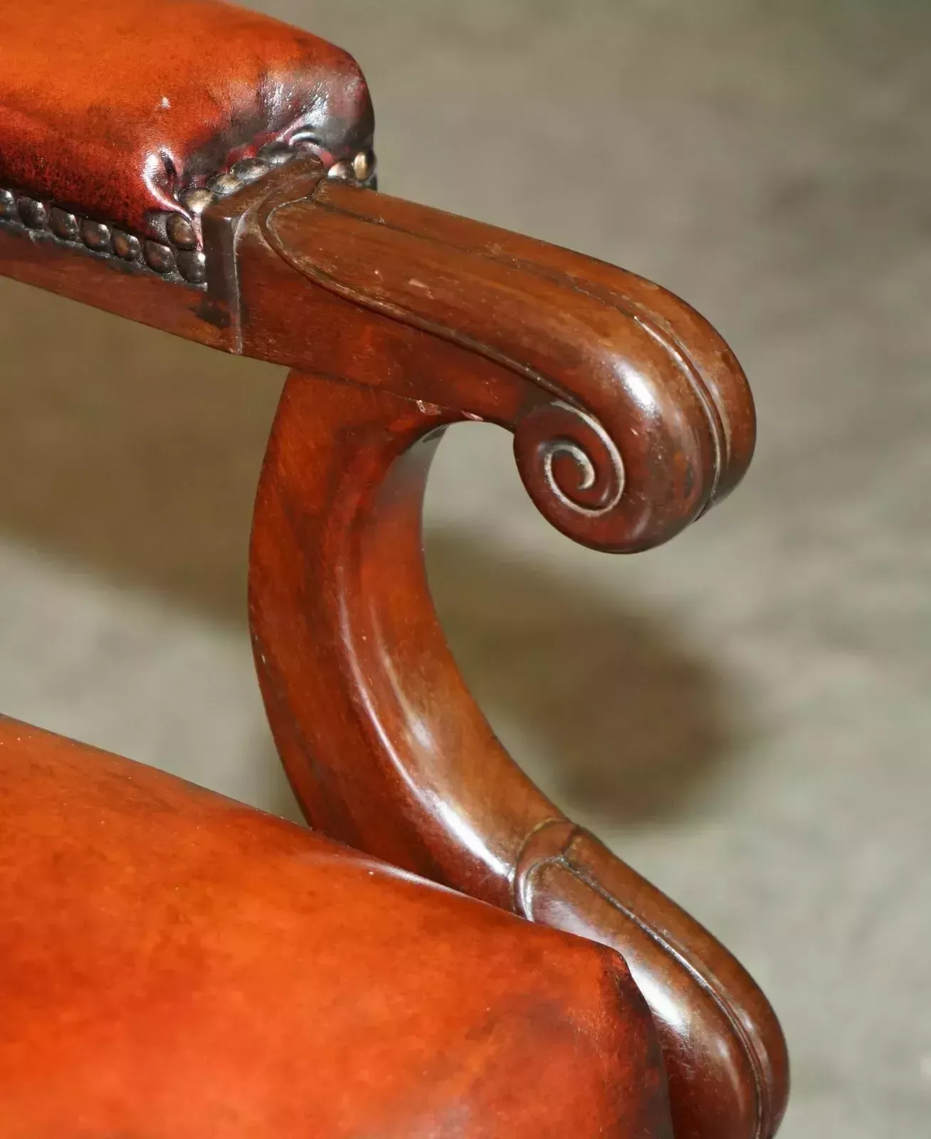 photo furniture Antique William IV Chesterfield Oxblood Leather Reclining Armchair Writing Slope