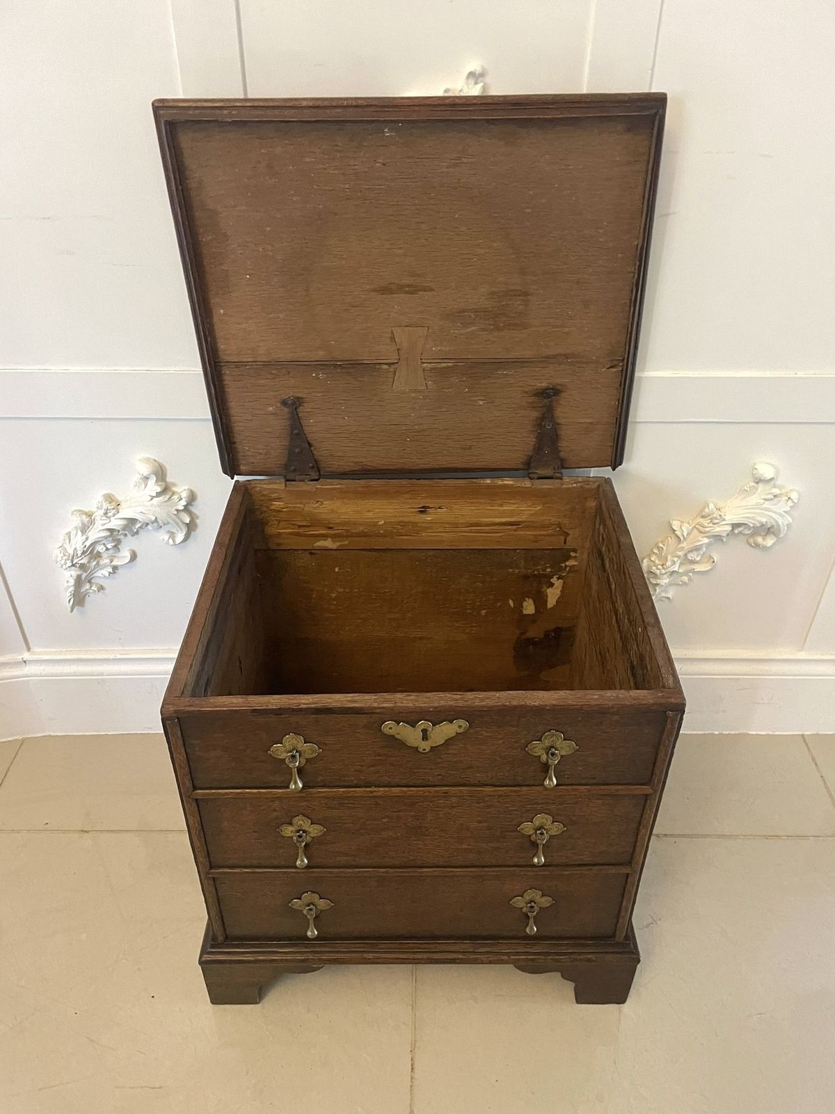 Antique Queen Anne Quality Oak Box Chest photo furniture