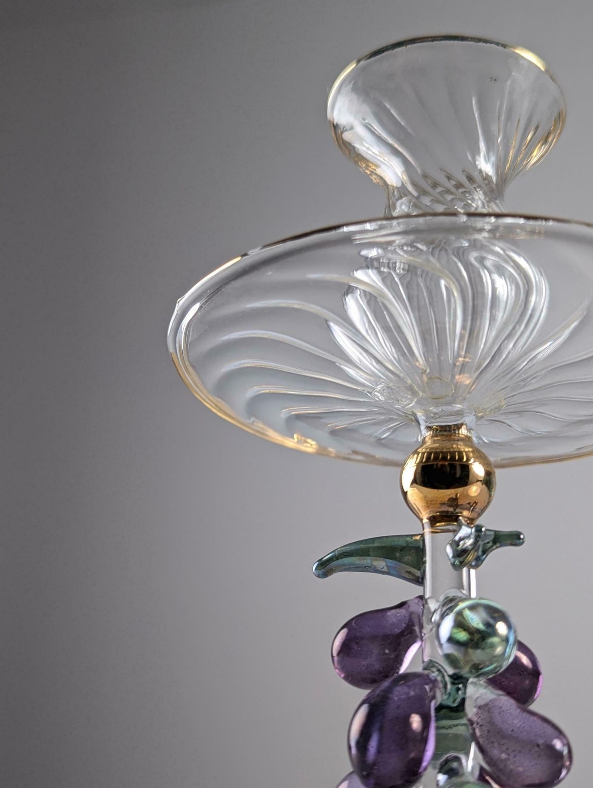 Pair Of Venetian Glass And Gold Candlesticks 1950s photo for sale