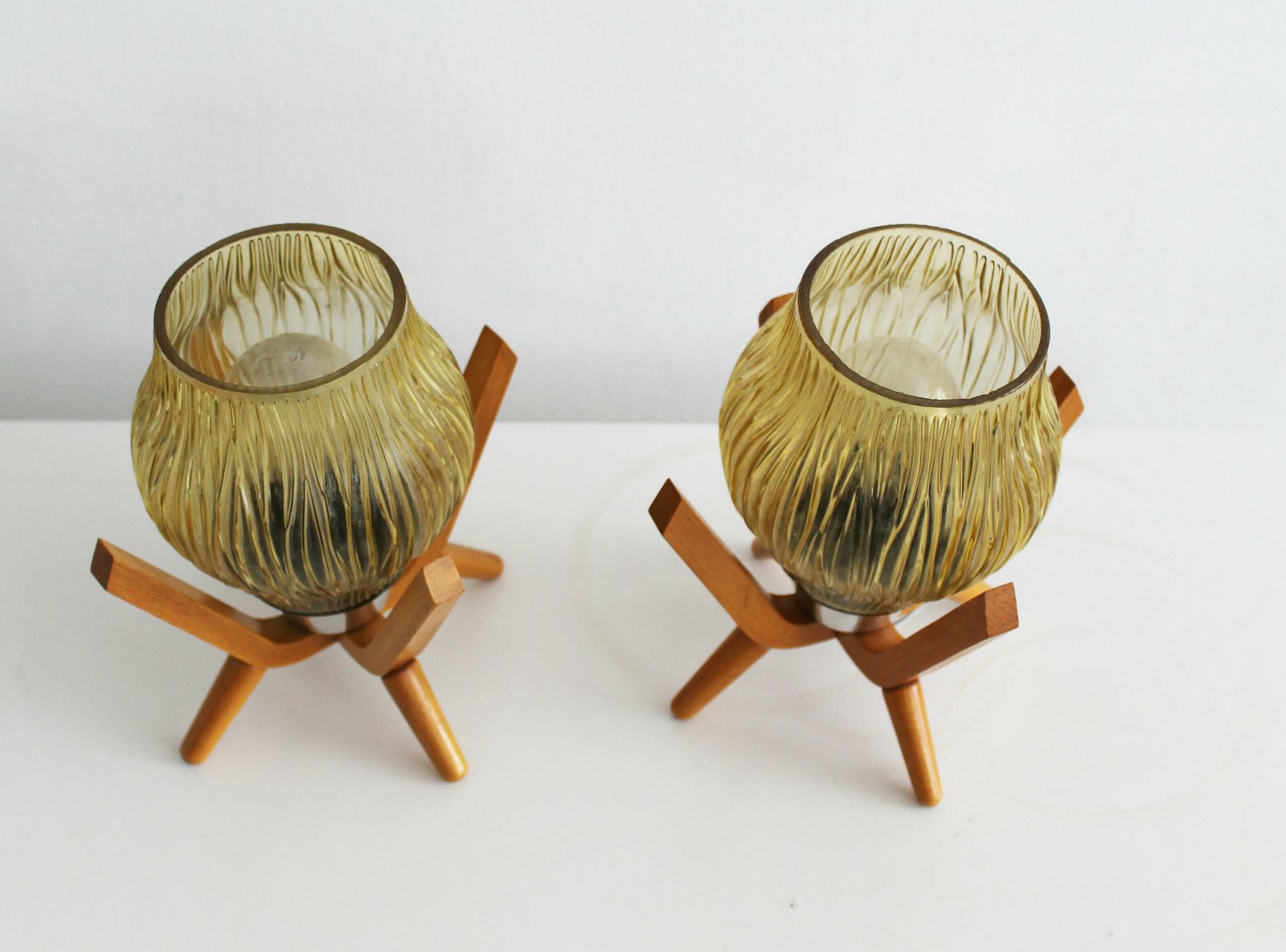 Pair Of 1970's Vintage Bedside Table Lamps By Drevo Humpolec photo Lighting