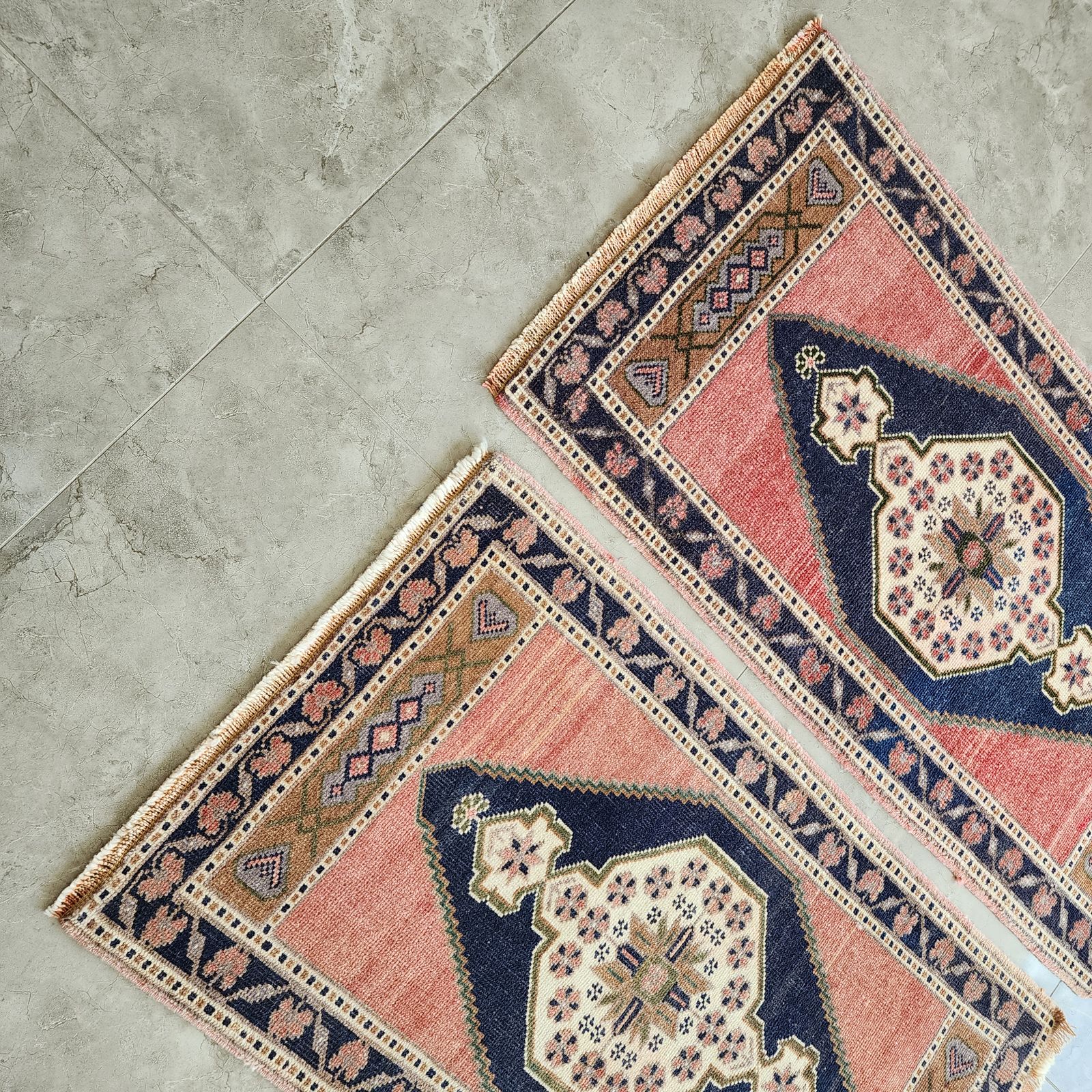 1970s Oushak Wool Small Hand Knotted Turkish Rug   A Pair photo vinterior