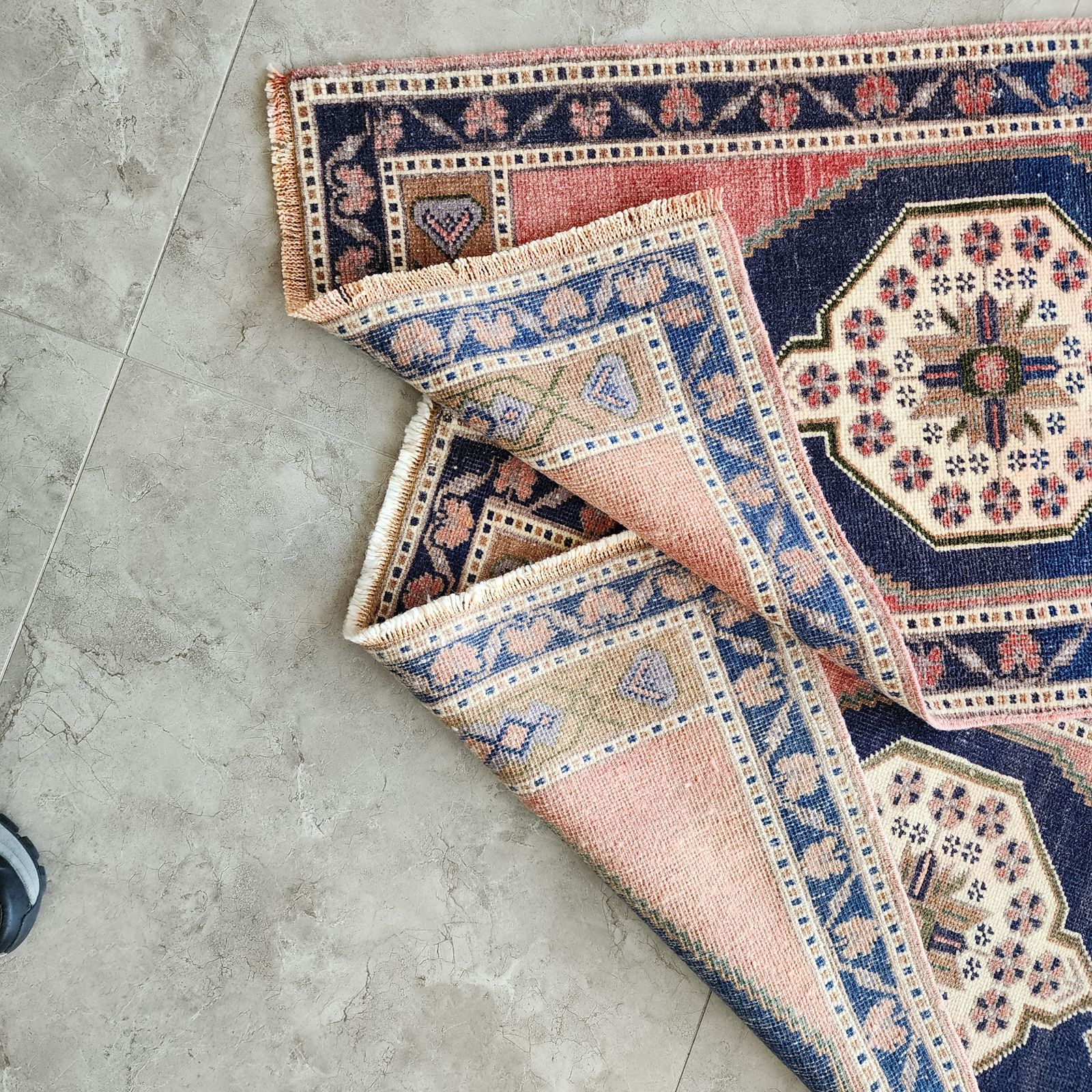 1970s Oushak Wool Small Hand Knotted Turkish Rug   A Pair photo vintage