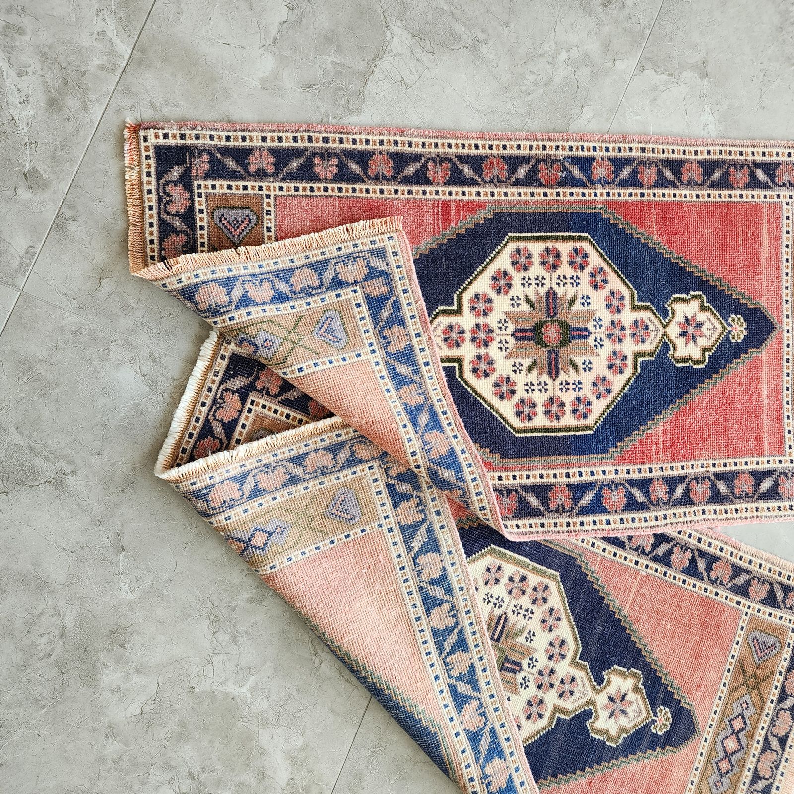 photo furniture 1970s Oushak Wool Small Hand Knotted Turkish Rug   A Pair