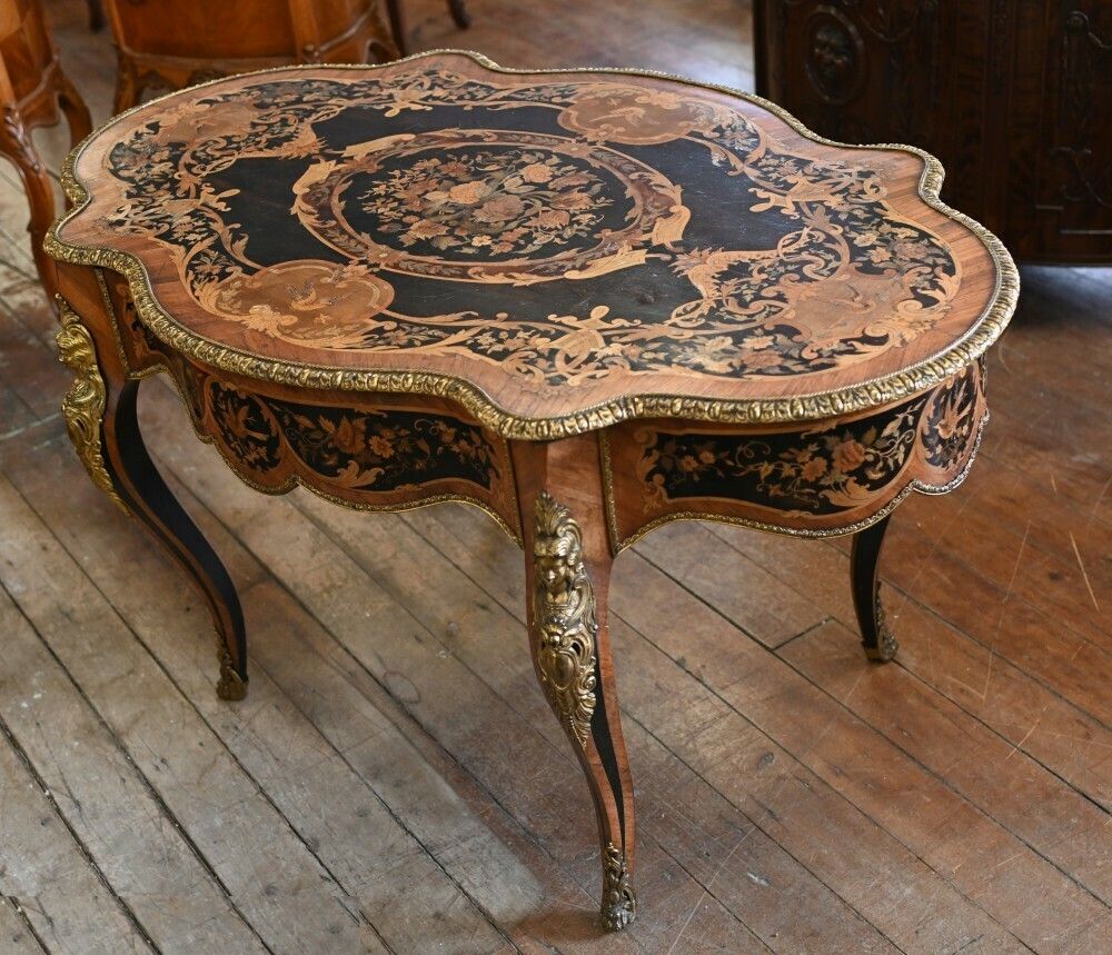 Napoleon III Centre Table Inlay Violin Form photo furniture