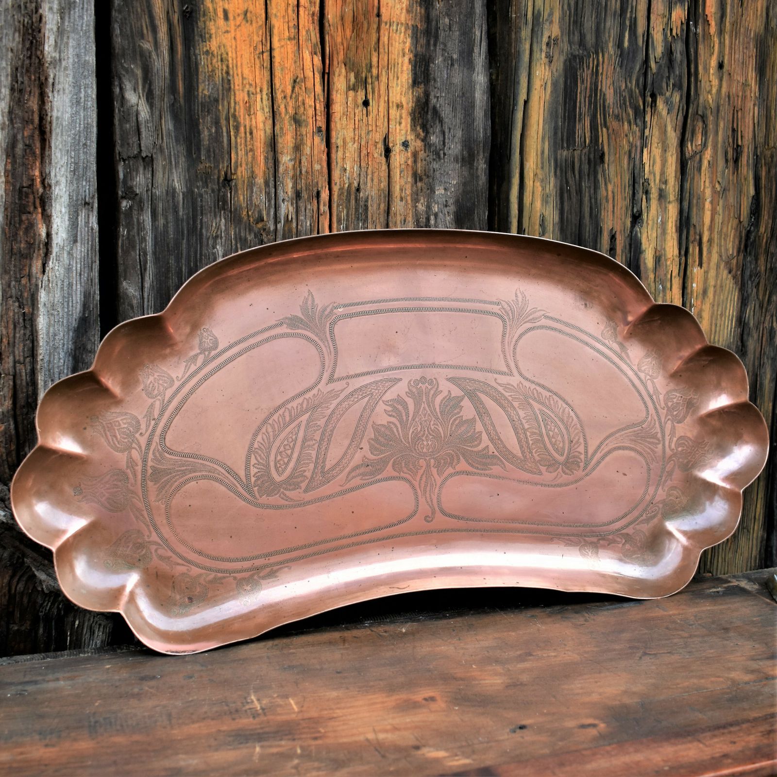 Antique Art And Crafts Joseph Sankey Engraved Copper Tray Newlyn Style Charger photo 135.0