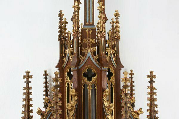 French Neo Gothic Polychrome And Gilt Wooden Church Steeple With Niche For Saint Statue, 1800s photo Home Decor