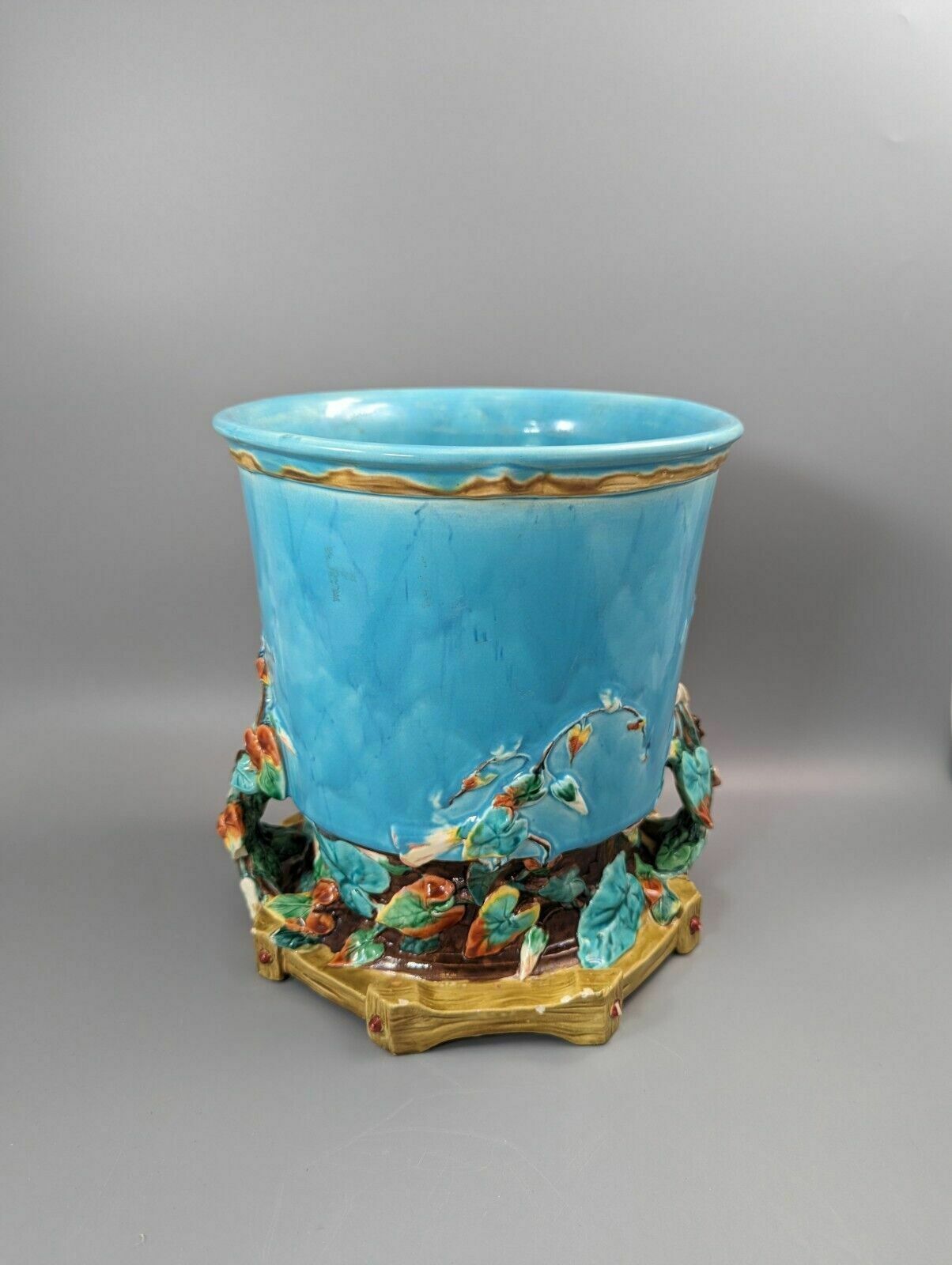 Rare Majolica Jardiniere Planter By Royal Worcester, C. 1876 photo for sale
