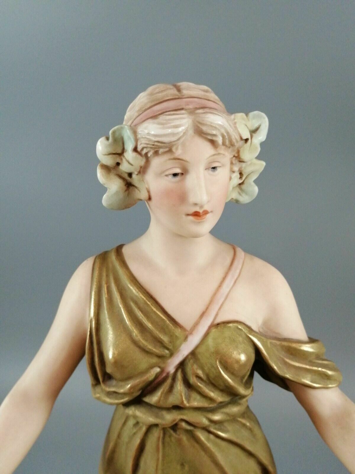 photo for sale Antique Royal Dux Porcelain Art Nouveau Figurine Of A Young Woman, C. 1912