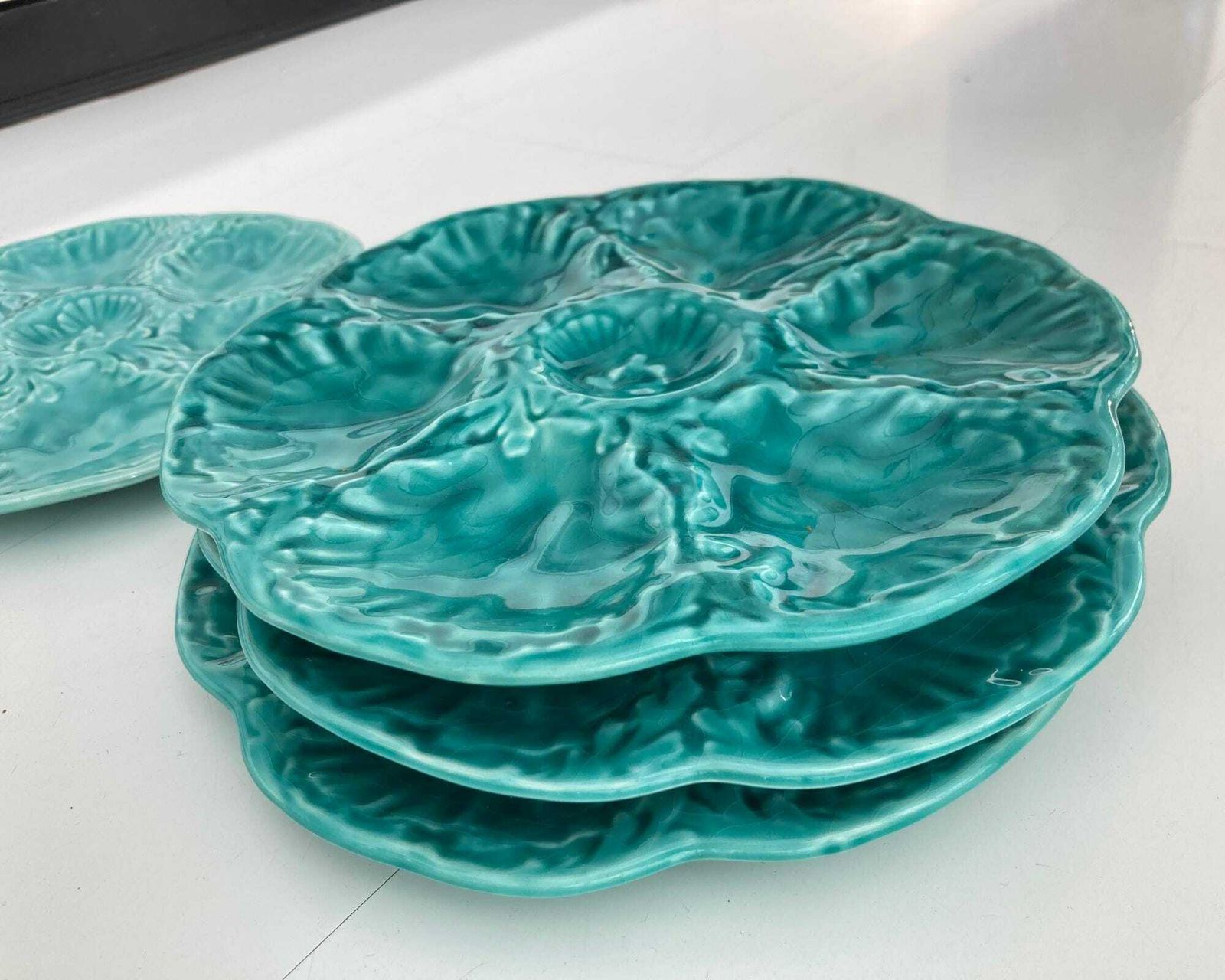 Oyster Plate | 1 Pcs | Turquoise Blue Majolica Plate | By Gien France | Amazing Color! photo buy