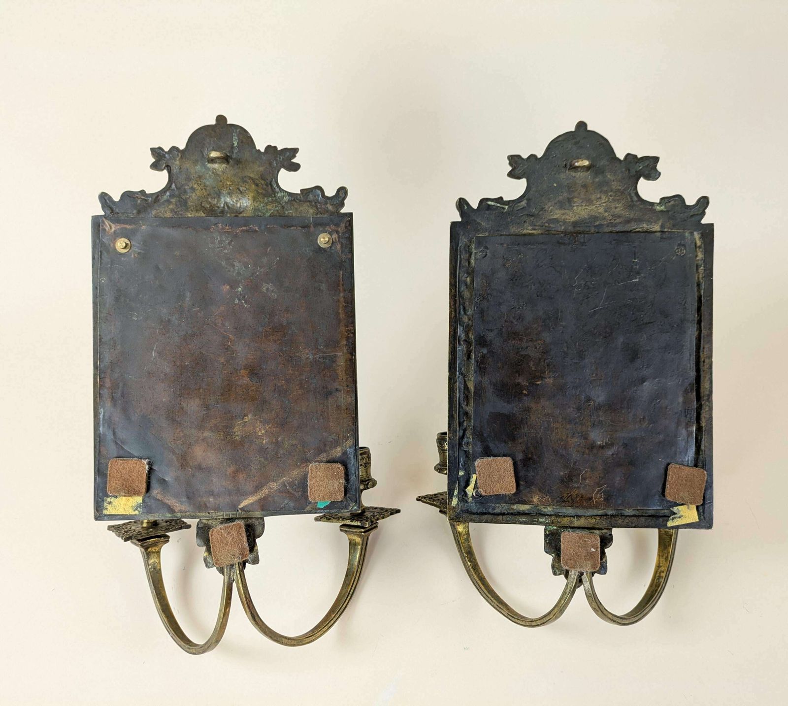 photo for sale Antique French Bronze Beveled Mirror Wall Hanging Sconce Candle Candlestick Light Fixtures, Original Home Lighting