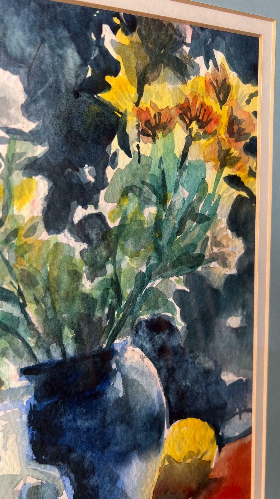 Original Mid Century Watercolour Still Life Floral Painting   The Blue Vase photo Art