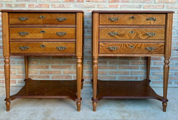 Late 20th Century Bedside Tables Or Nightstands With Three Drawers And Open Shelf, 1980s, Set Of 2