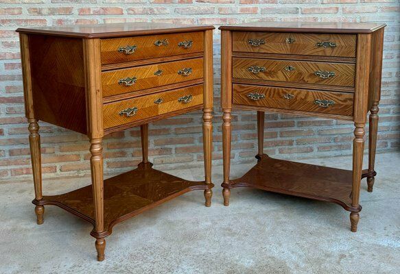 photo for sale Late 20th Century Bedside Tables Or Nightstands With Three Drawers And Open Shelf, 1980s, Set Of 2