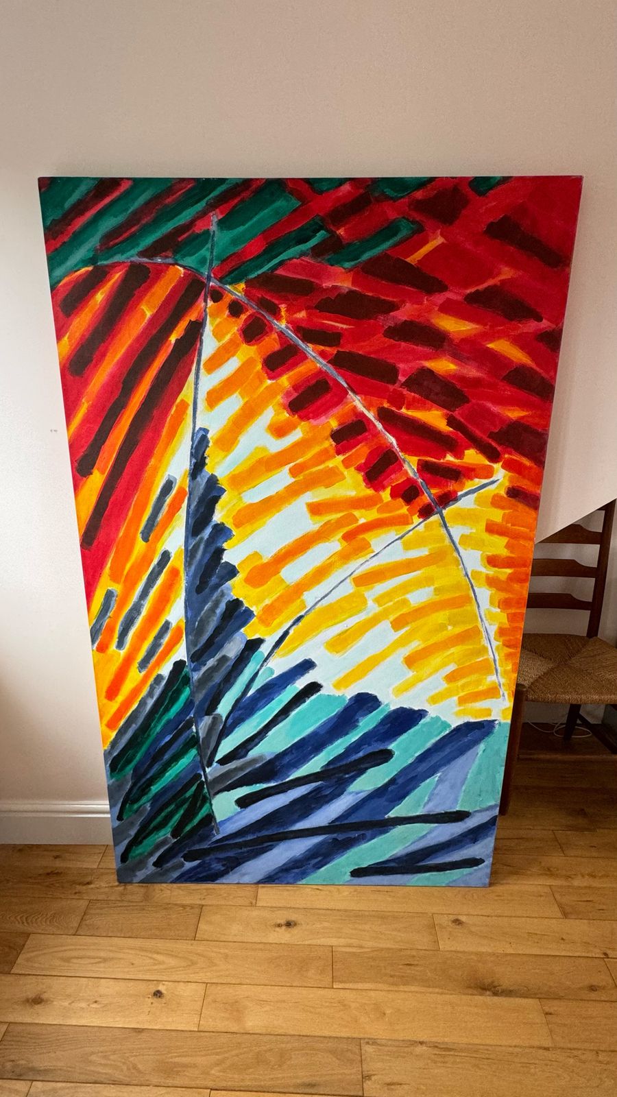 photo for sale Rare Large Striking Abstract Painting "Night Trouble" By Sylvia Guirey 1983
