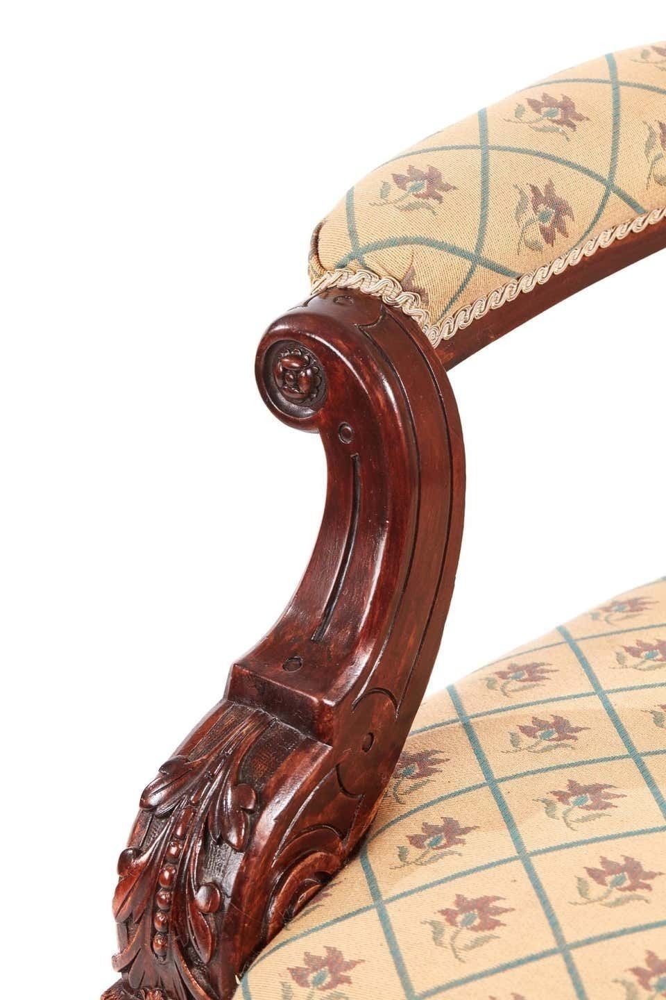 Victorian Carved Walnut Turned Leg Armchair photo for sale