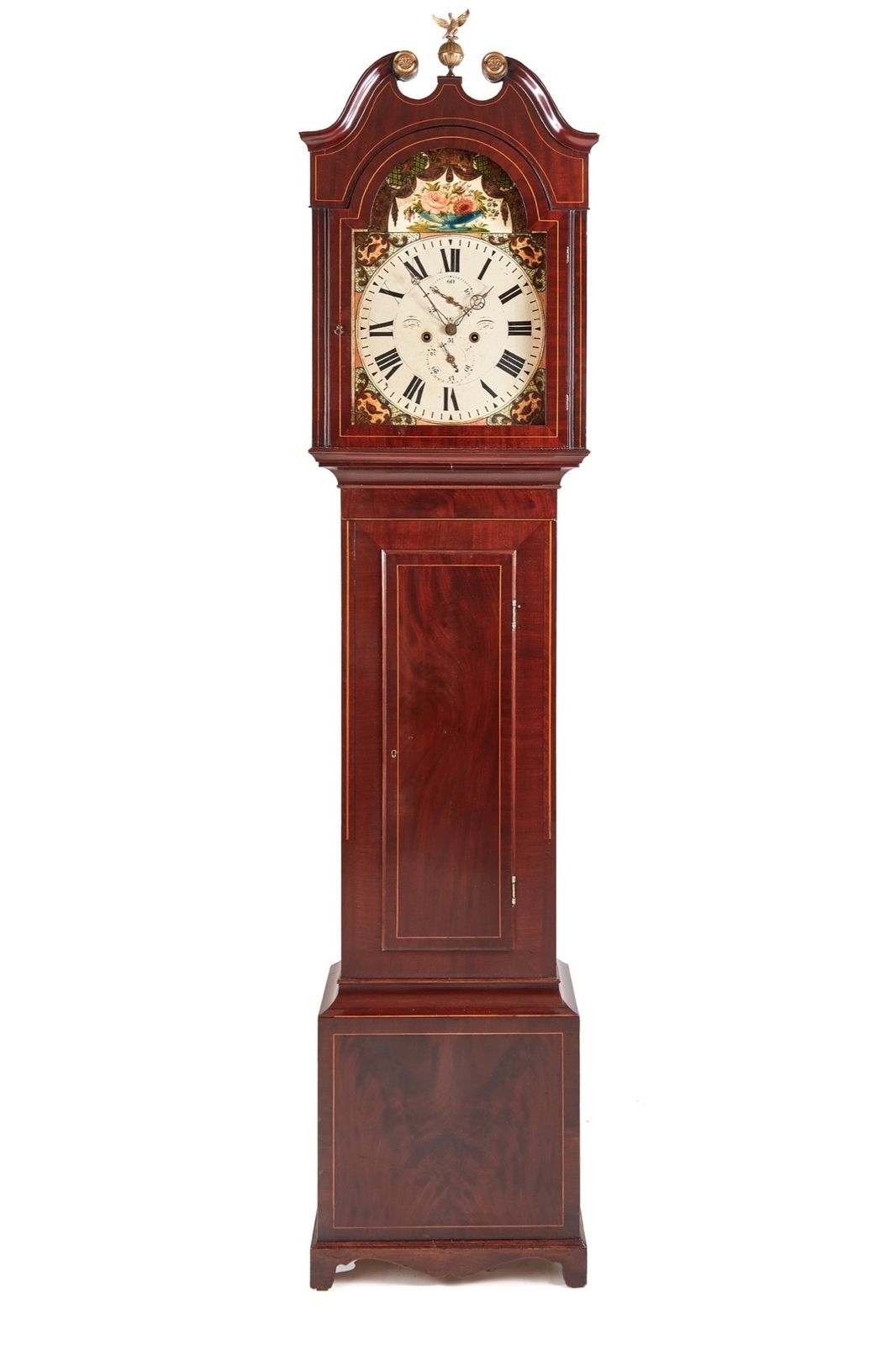 Antique Mahogany Inlaid Eight Day Grandfather Clock