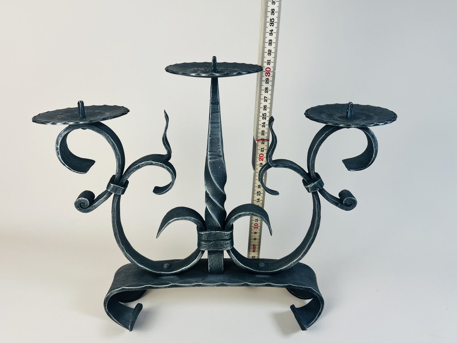 Large 3 Candle Wrought Iron Candle Holder, Altar Candle Holder, Brutalist Gothic, Rustic Candelabra From Switzerland photo 190.0