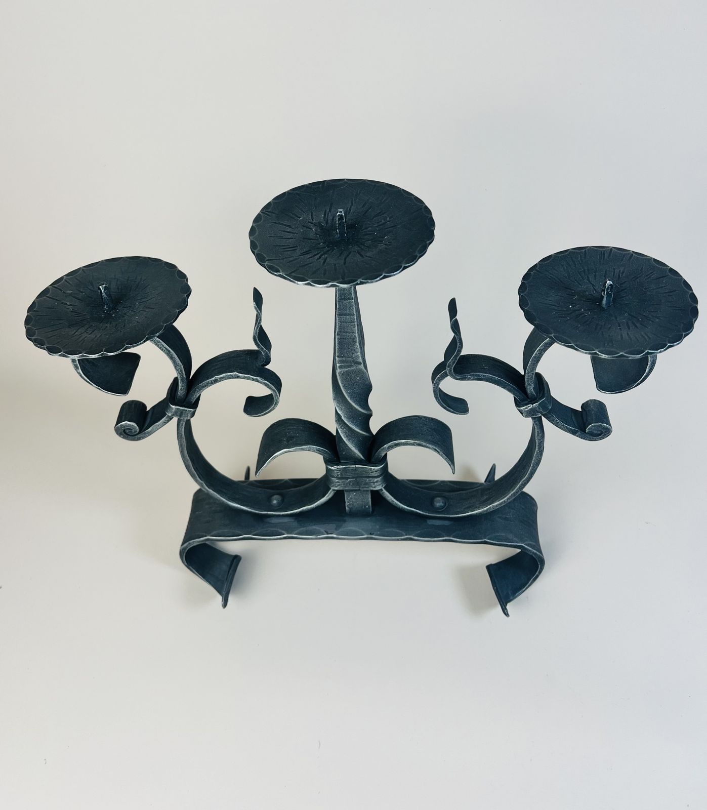 Large 3 Candle Wrought Iron Candle Holder, Altar Candle Holder, Brutalist Gothic, Rustic Candelabra From Switzerland photo buy