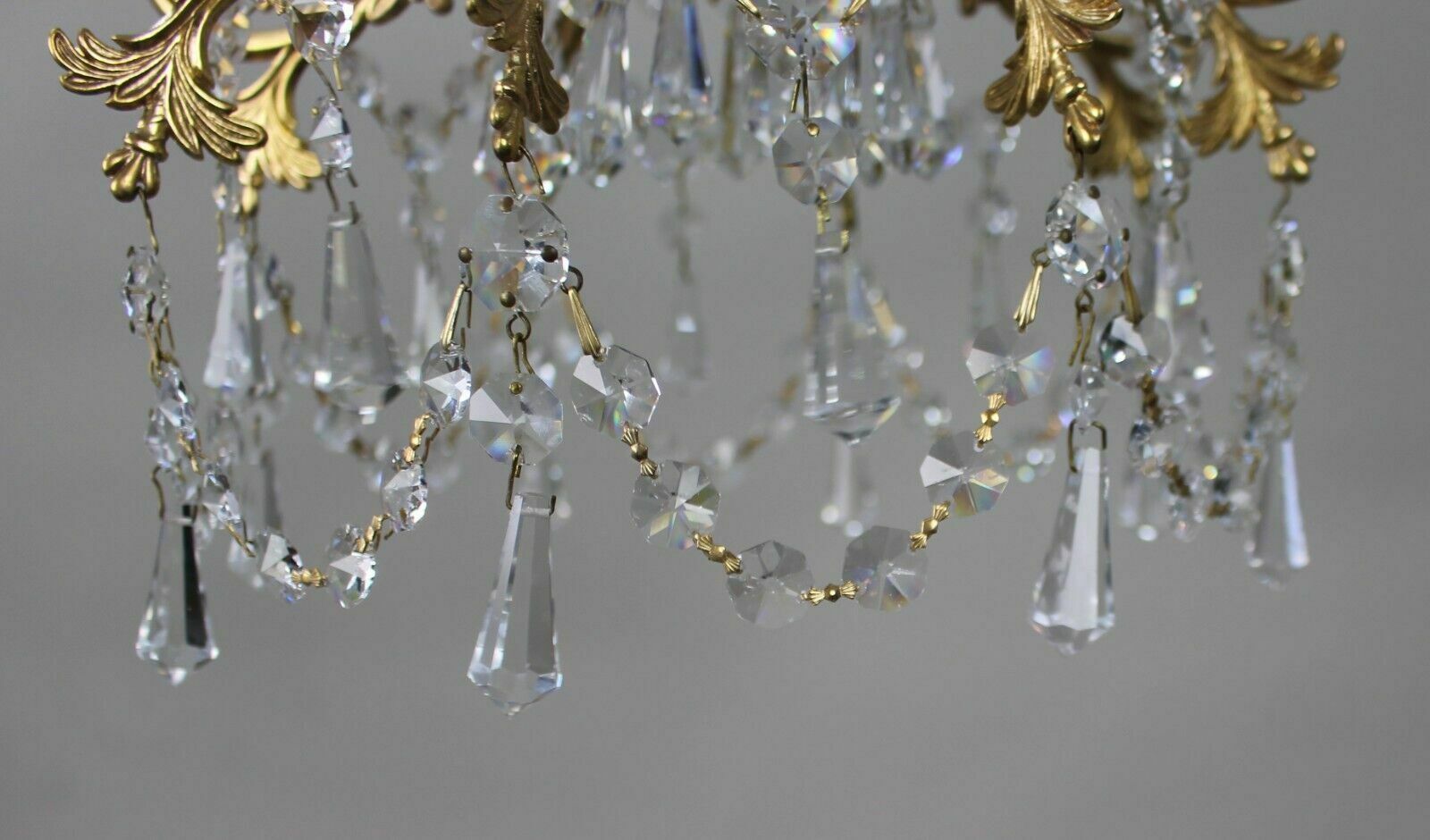Elegant Vintage Crystal & Brass Chandelier photo vinterior