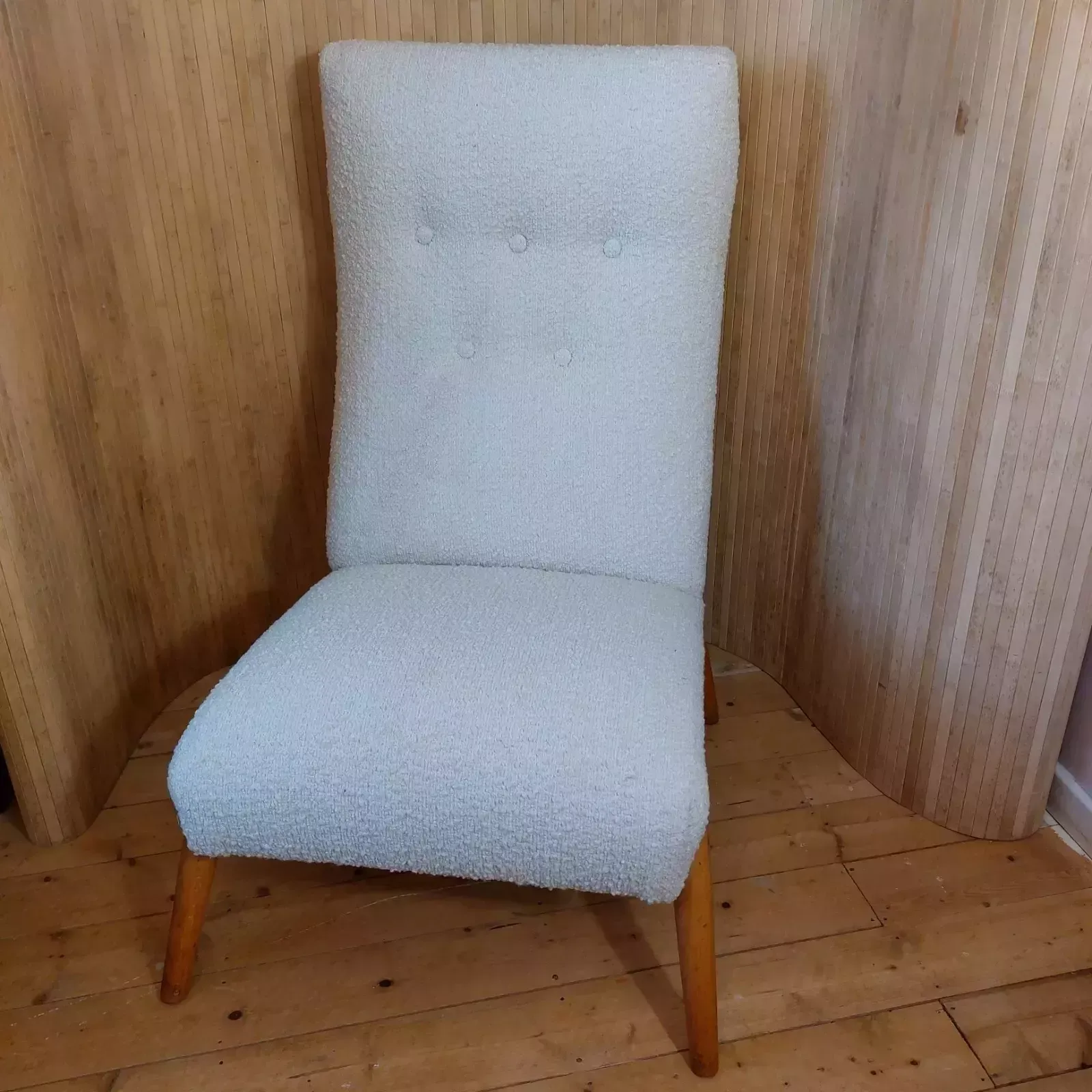 Fab Vintage Mid Century Modern Ernest Race High Back Lounge Chair White Boucle photo Furniture