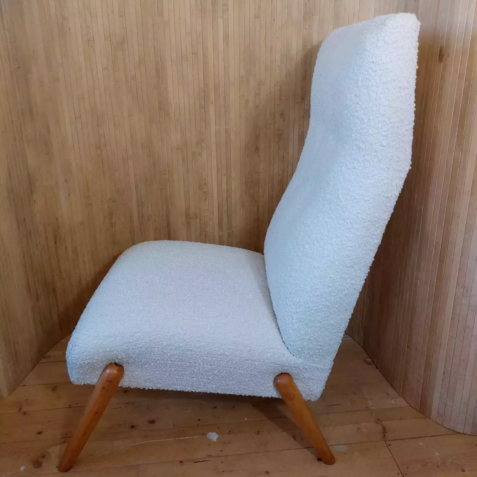 photo furniture Fab Vintage Mid Century Modern Ernest Race High Back Lounge Chair White Boucle