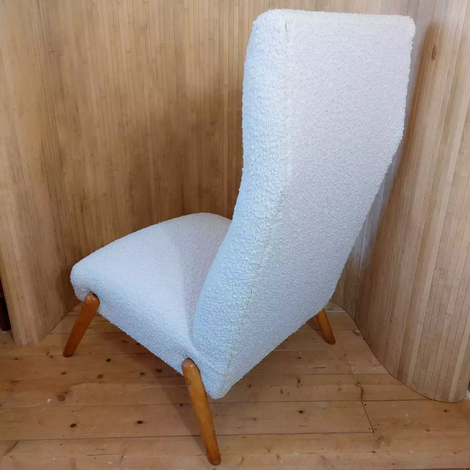photo for sale Fab Vintage Mid Century Modern Ernest Race High Back Lounge Chair White Boucle