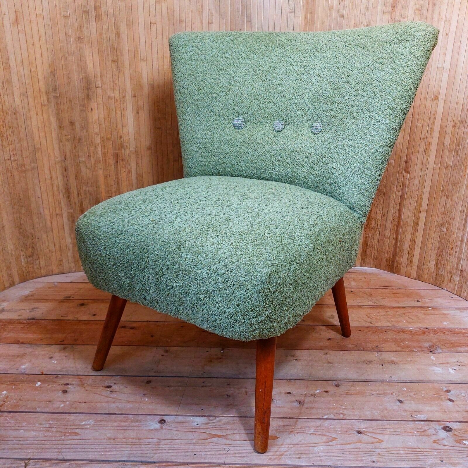 Fab Vintage Mid Century German Bartholomew Cocktail Chair Lime Green Boucle