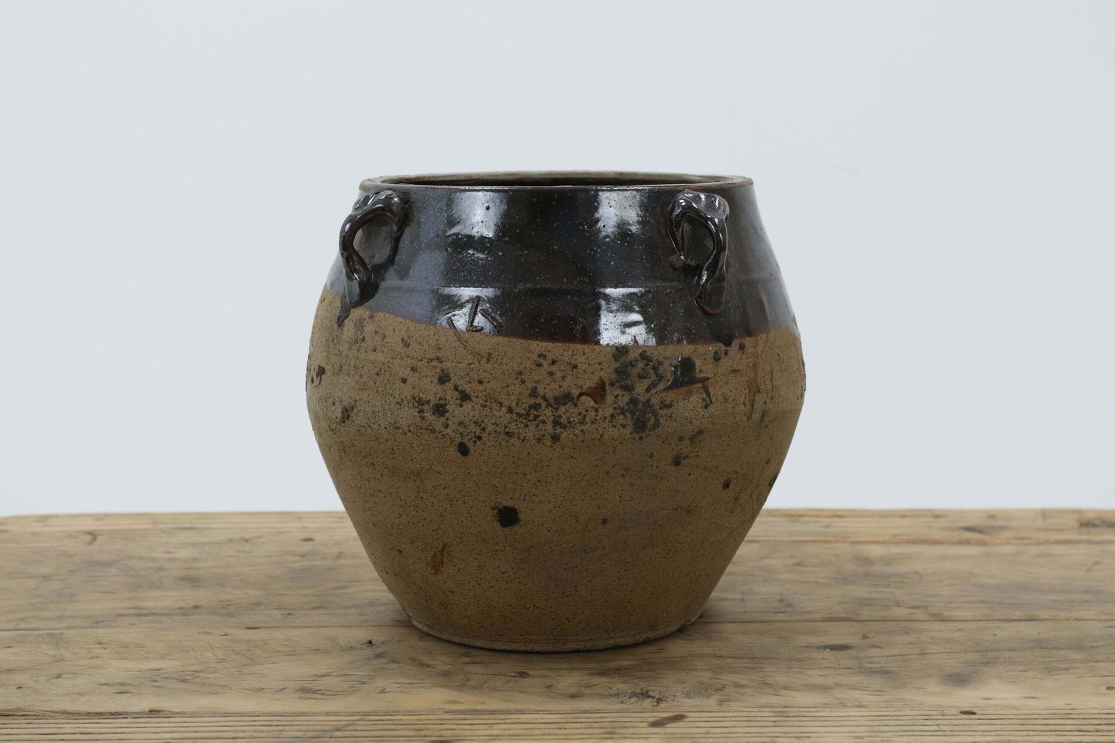 Half Glazed Chinese Kitchen Storage Jar (1) photo for sale