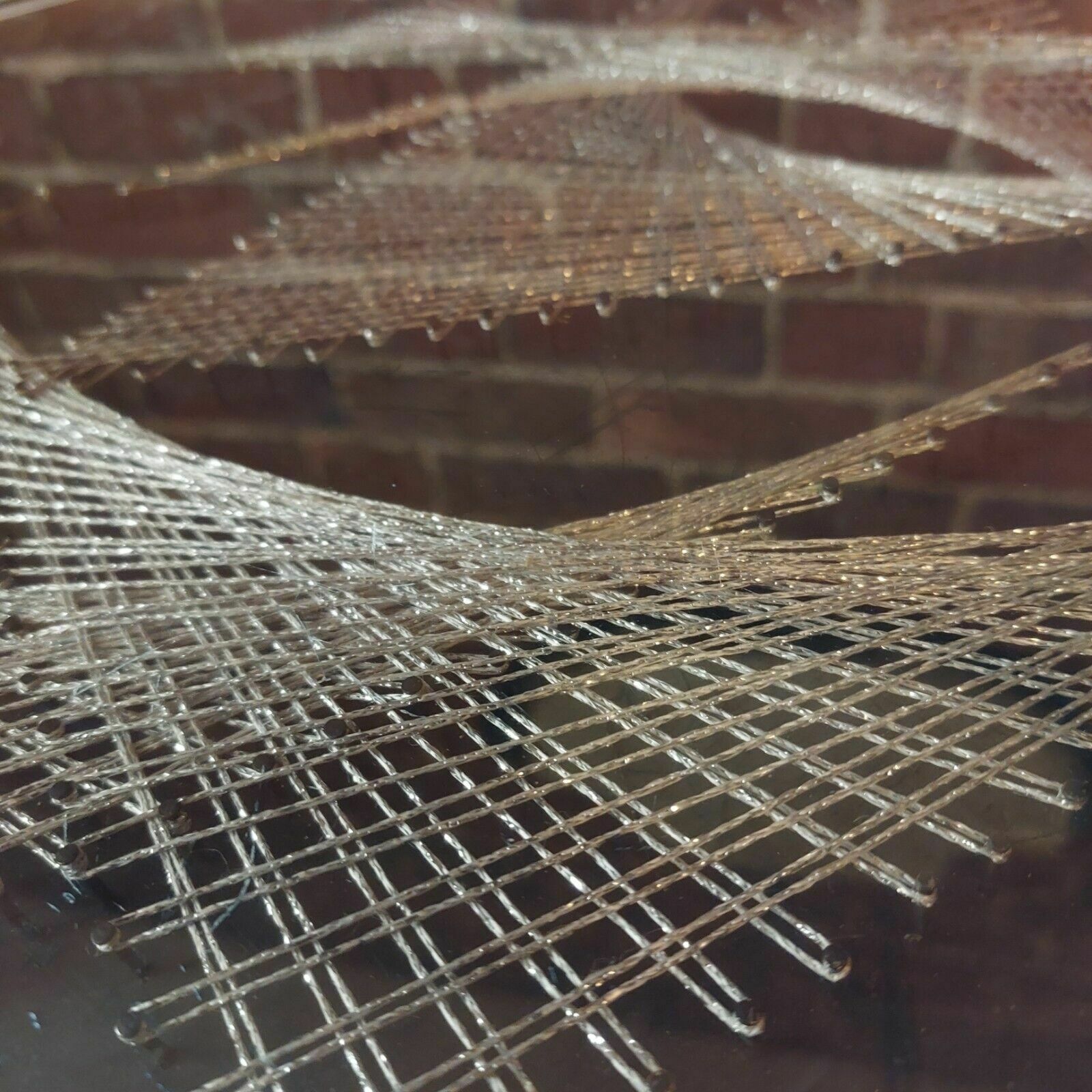 Furniture Fab Vintage Retro Metallic String Art Glass Top Occasional Side Coffee Table photo