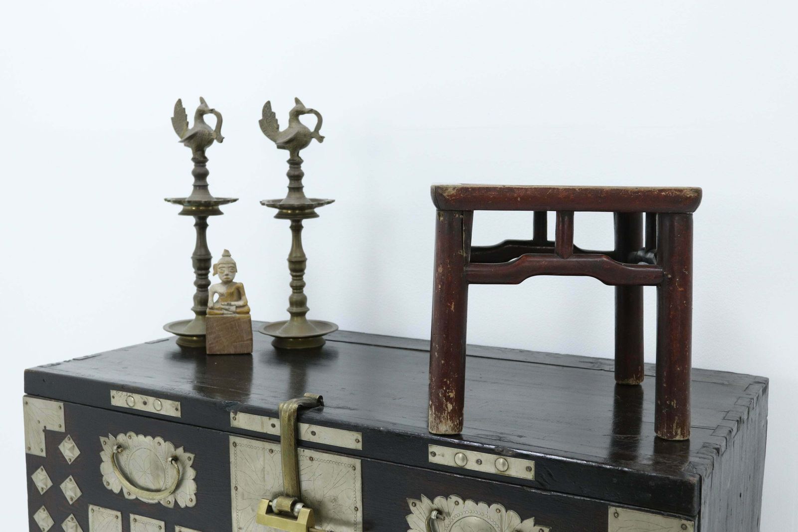 Small Chinese Wooden Stool With Bamboo Seat   C19th (4) photo furniture